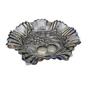 💎247 Vintage Carnival Iridescent Federal Scalloped Glass Fruit Bowl